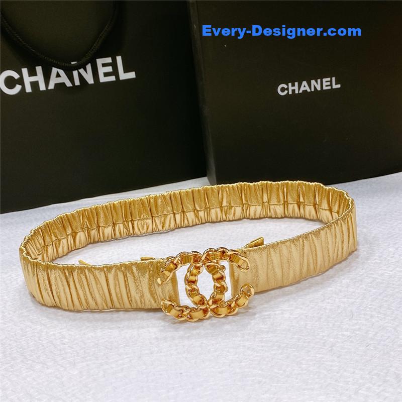 Chanel smooth Chanel brass buckle sheepskin elastic belt