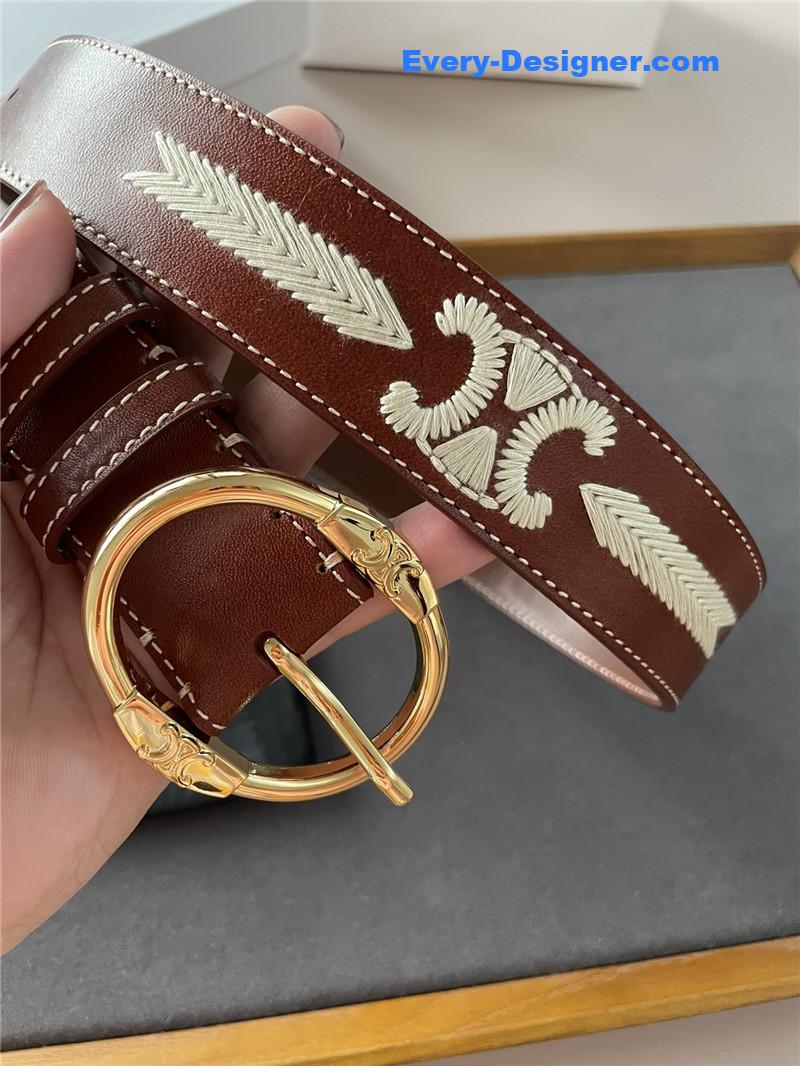 Ce1i*e embroidered belt in vintage calfskin