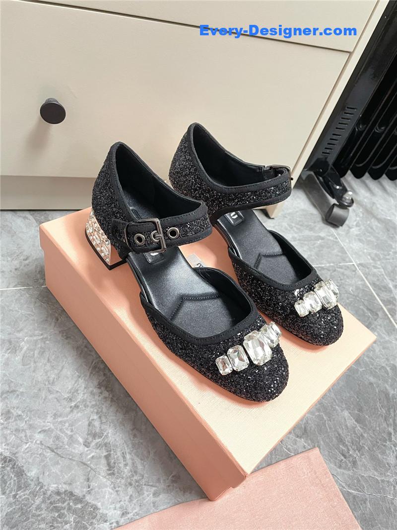 miumiu Mary Jane rhinestone heels
