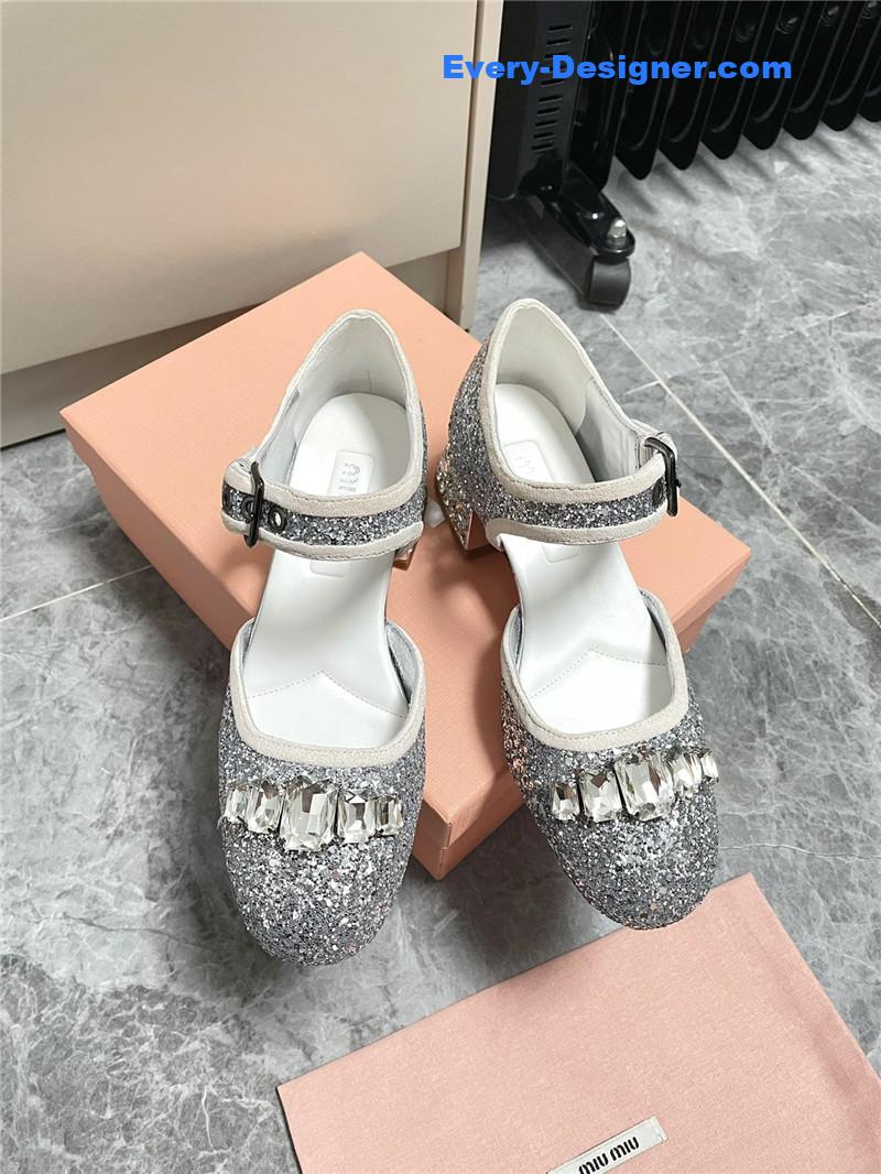 miumiu Mary Jane rhinestone heels