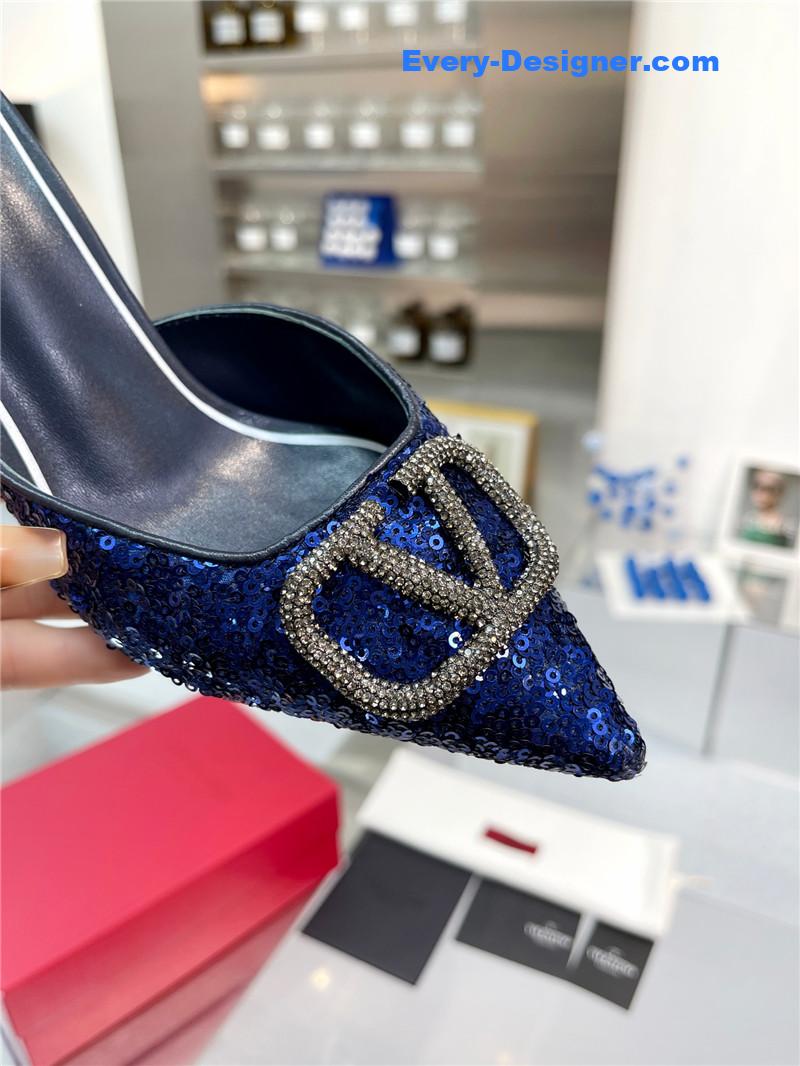 Va1e*ntin0 new sequin version v buckle classic slippers