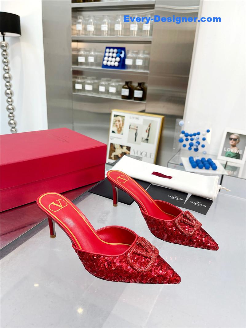 Va1e*ntin0 new sequin version v buckle classic slippers