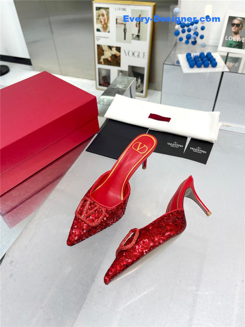 Va1e*ntin0 new sequin version v buckle classic slippers