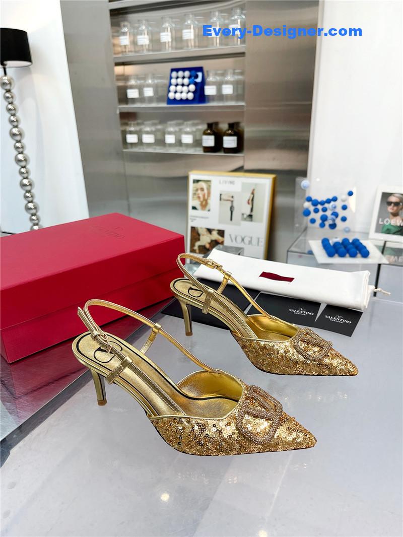 valentino classic sandals in sequined version with V buckle