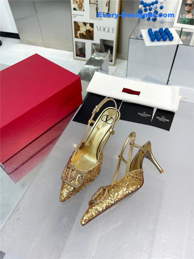 Va1e*ntin0 classic sandals in sequined version with v buckle