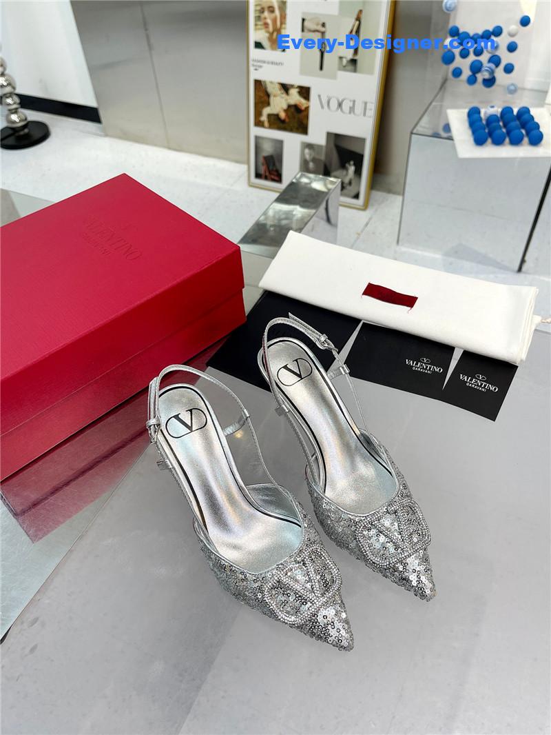 valentino classic sandals in sequined version with V buckle