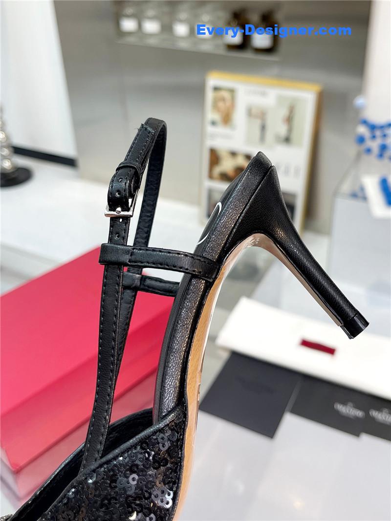 Va1e*ntin0 classic sandals in sequined version with v buckle