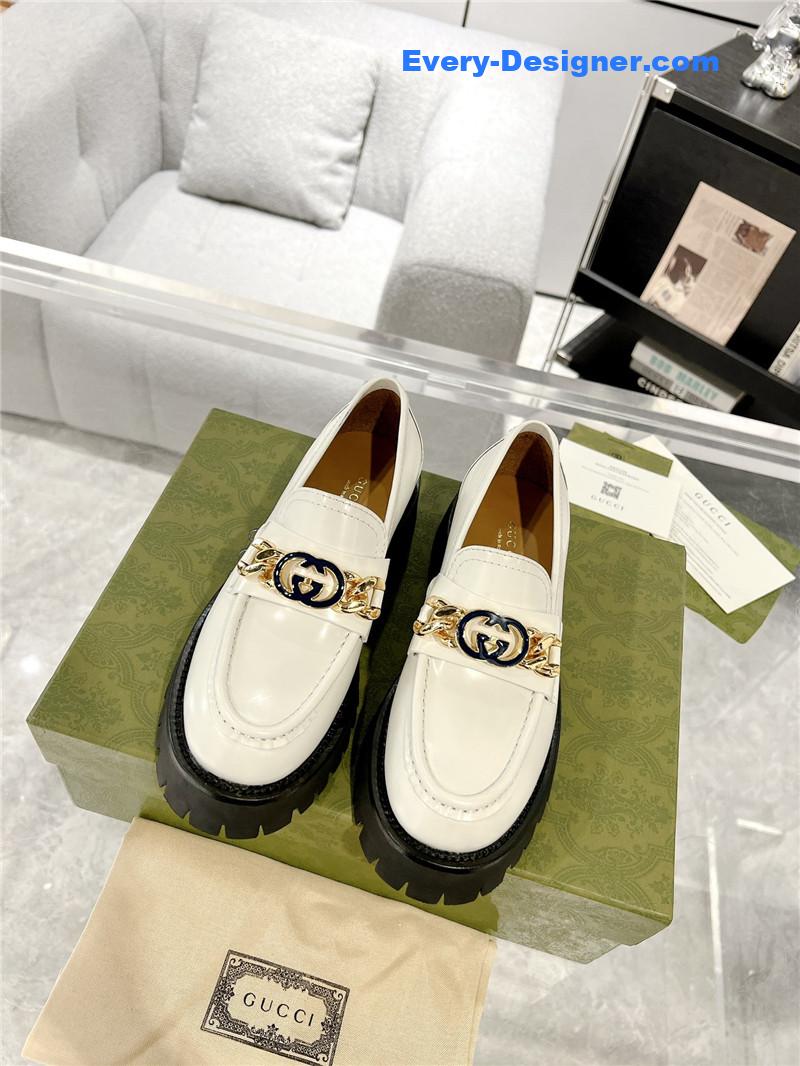 Gucci new double GG hardware platform loafers
