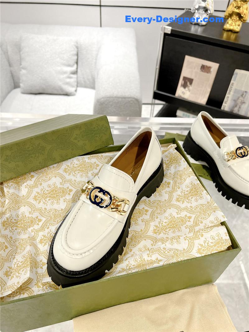 Gucci new double GG hardware platform loafers