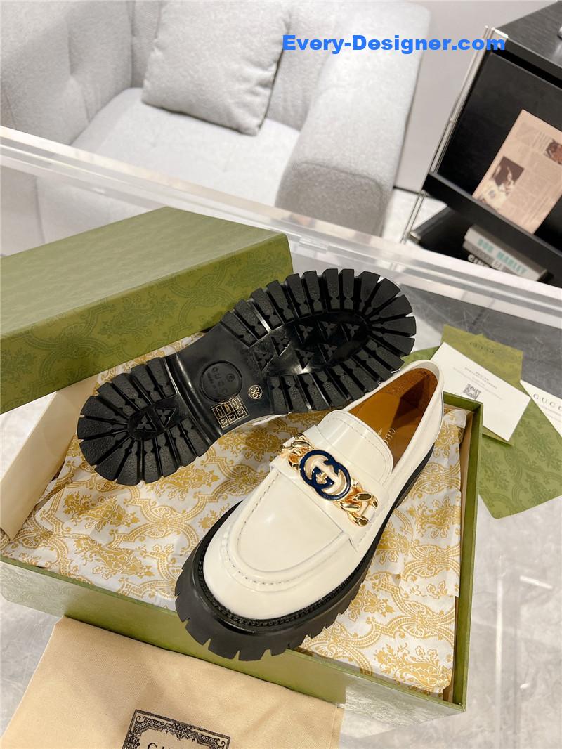Gucci new double GG hardware platform loafers