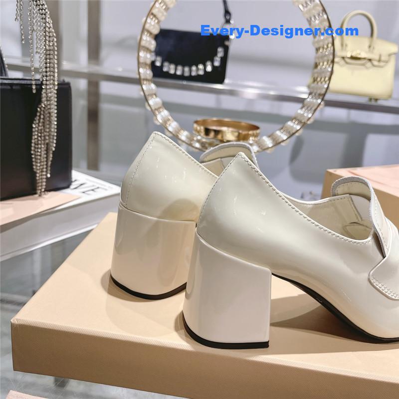 miumiu gold coin loafer patent leather high heels