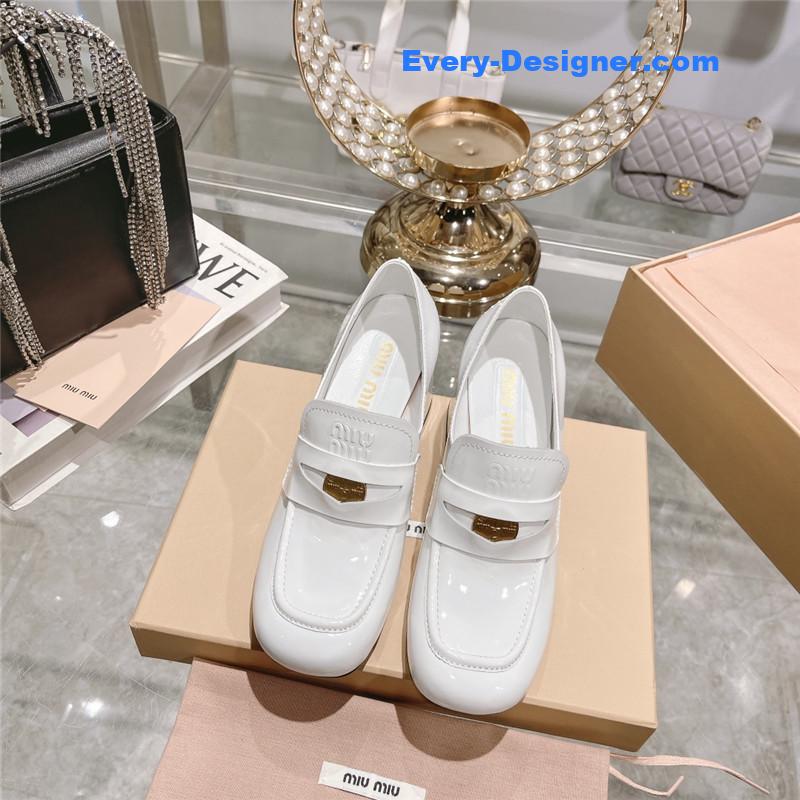 M1um1u gold coin loafer patent leather high heels