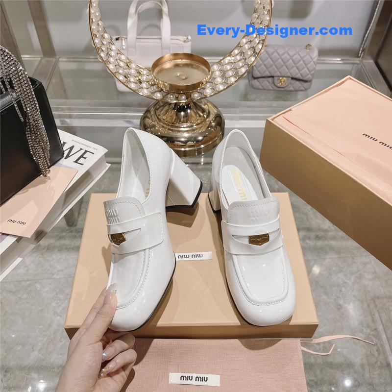 M1um1u gold coin loafer patent leather high heels