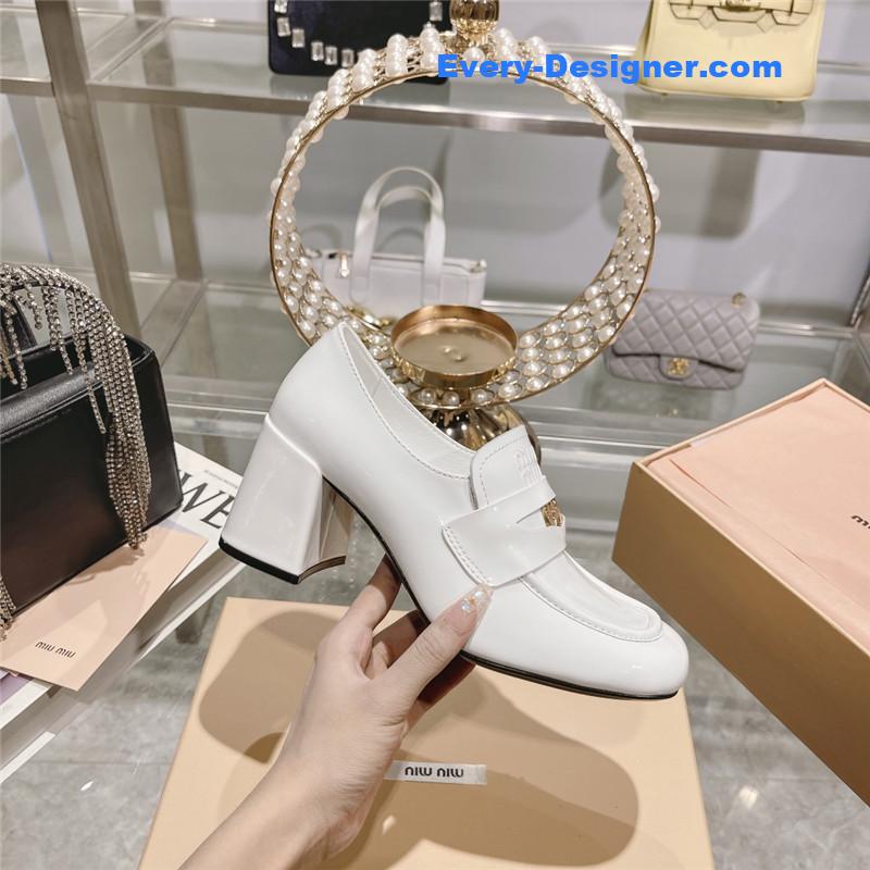 M1um1u gold coin loafer patent leather high heels