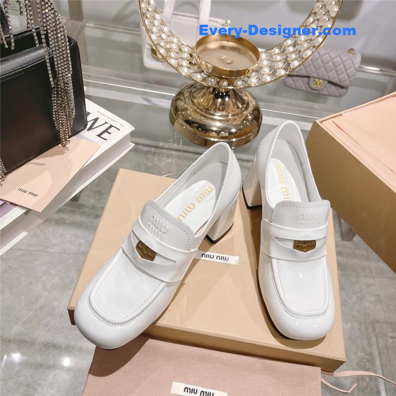 M1um1u gold coin loafer patent leather high heels