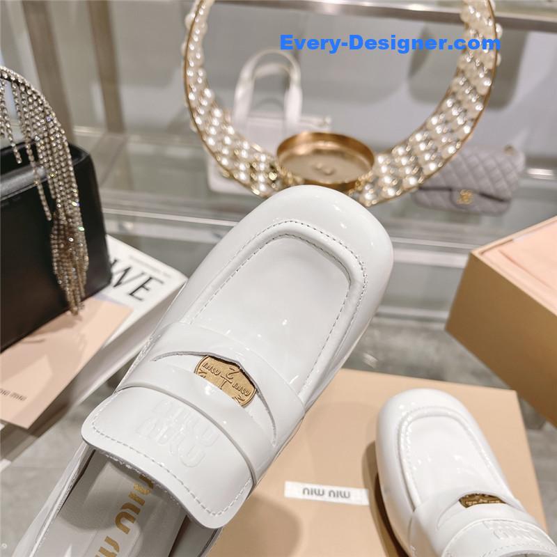 M1um1u gold coin loafer patent leather high heels