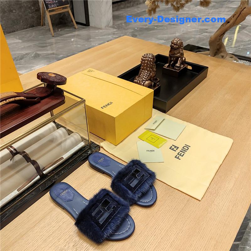 fendi flat fur slippers