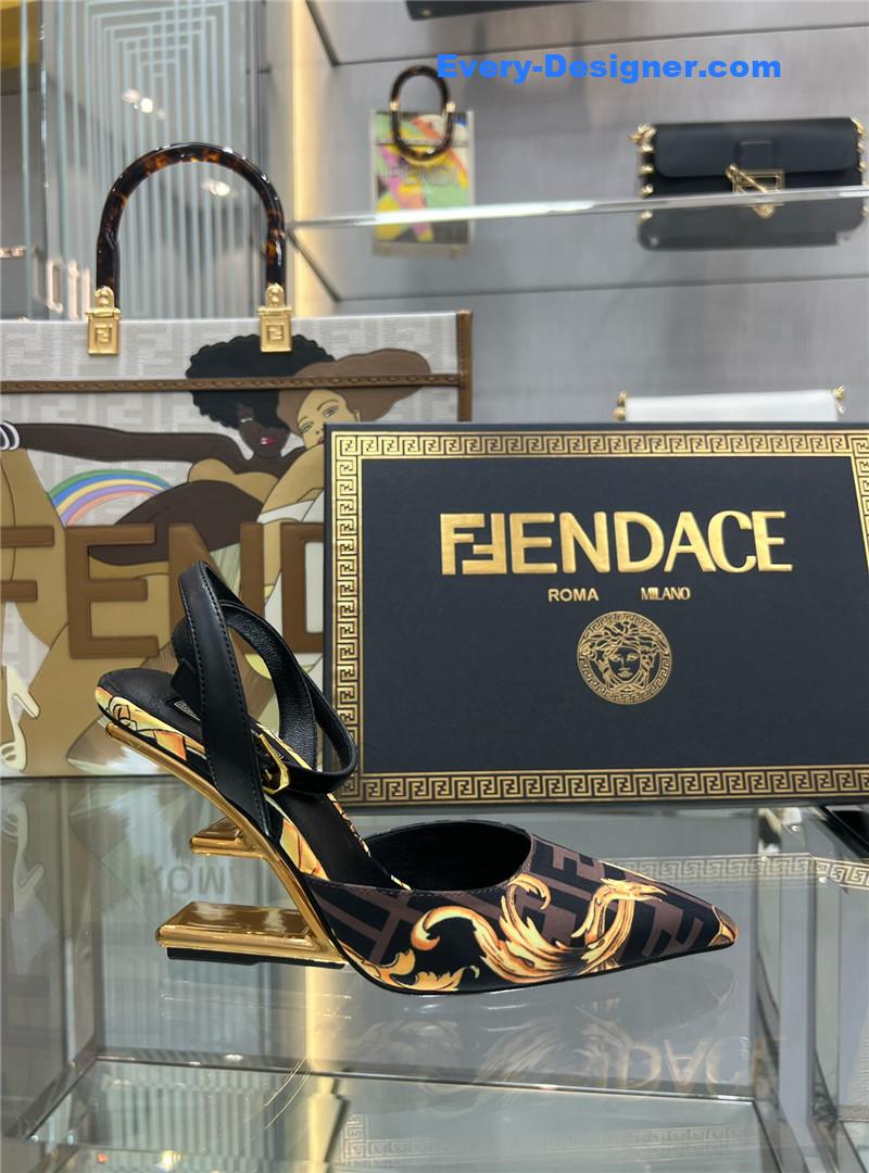 F**di f-shaped three-dimensional heel pumps