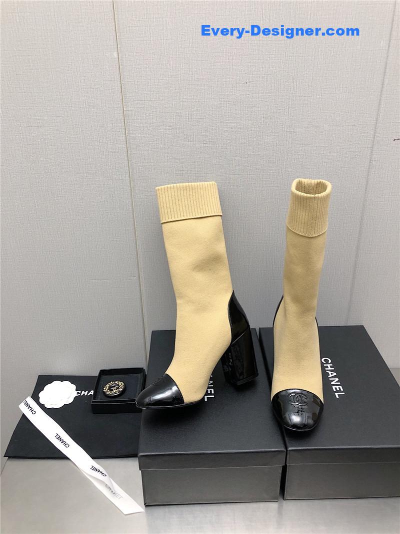 CC autumn winter small fragrance chunky heel socks boots