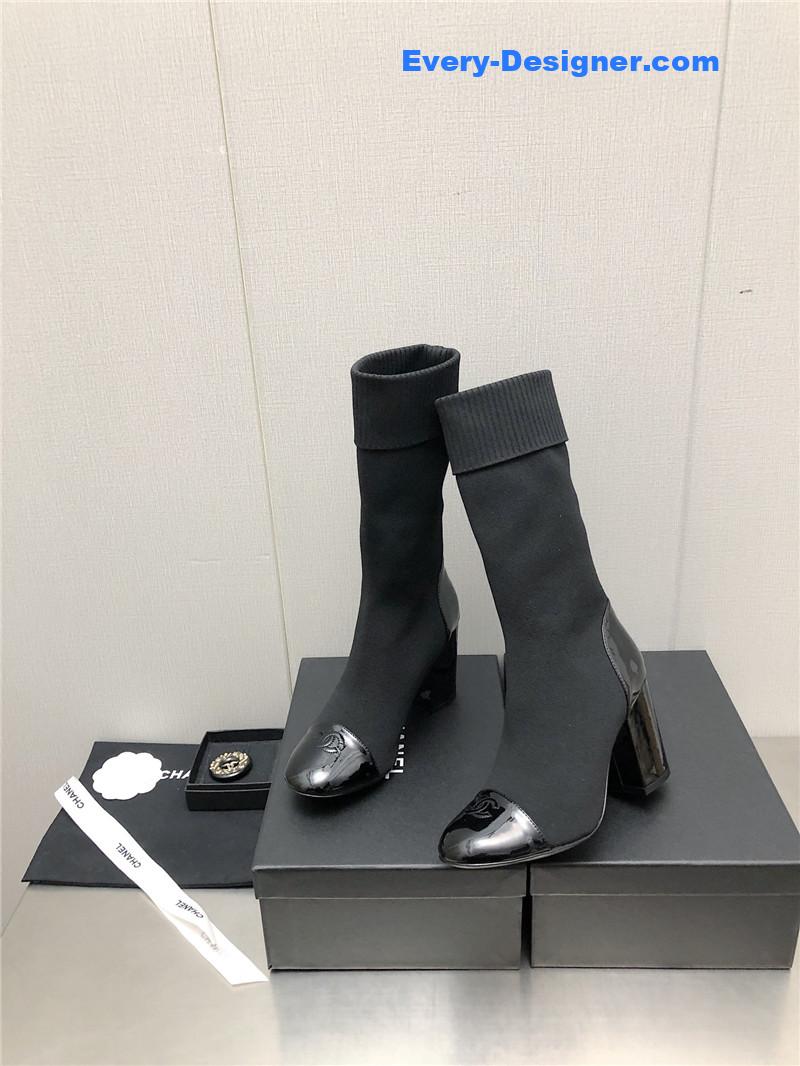 CC autumn winter small fragrance chunky heel socks boots