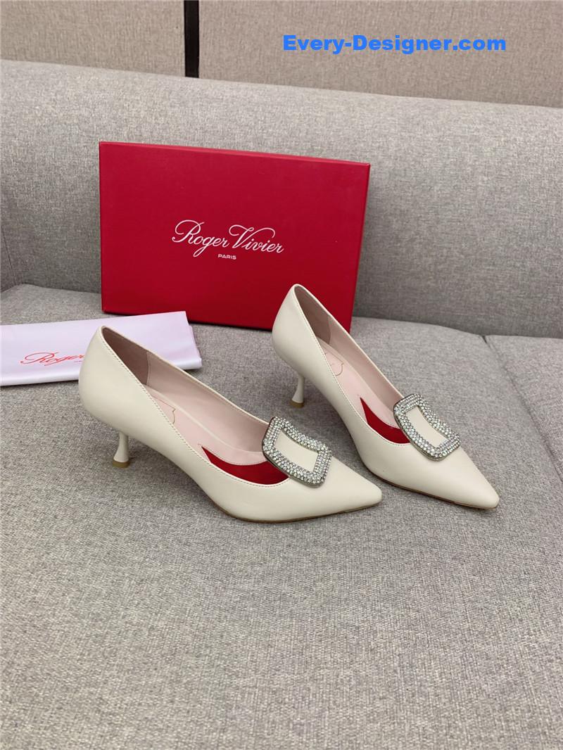 roger vivier classic D1am0nd buckle silk pumps