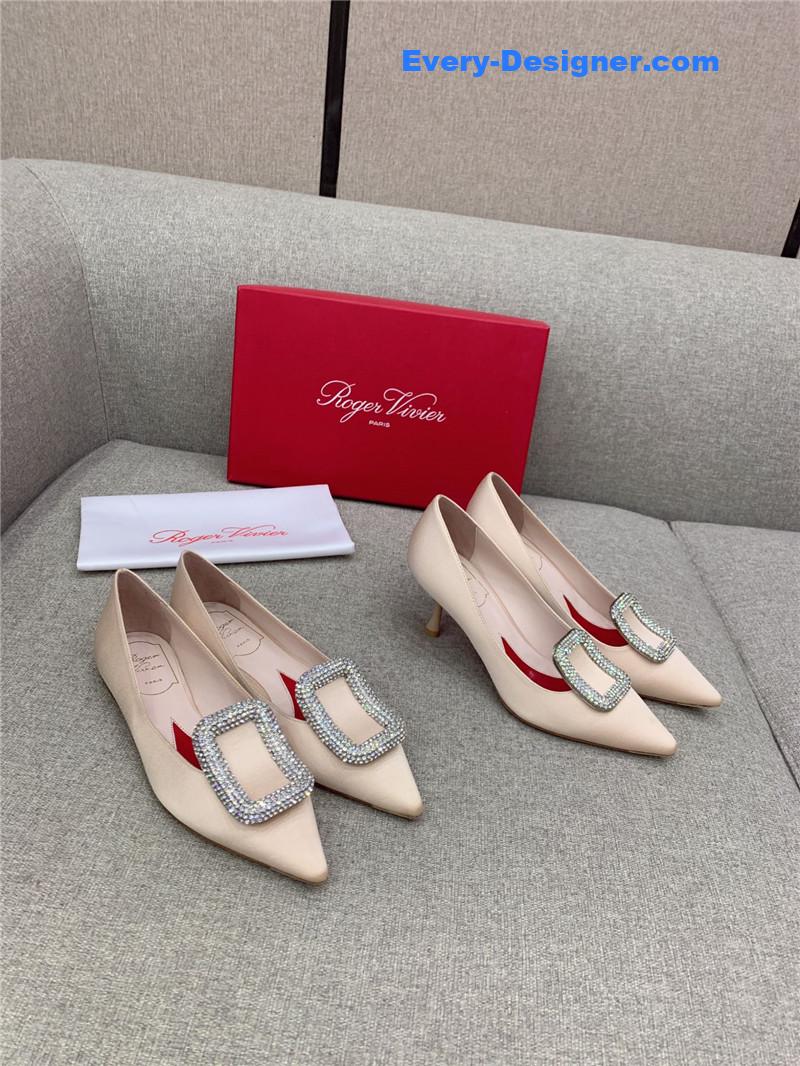 roger vivier classic D1am0nd buckle silk pumps