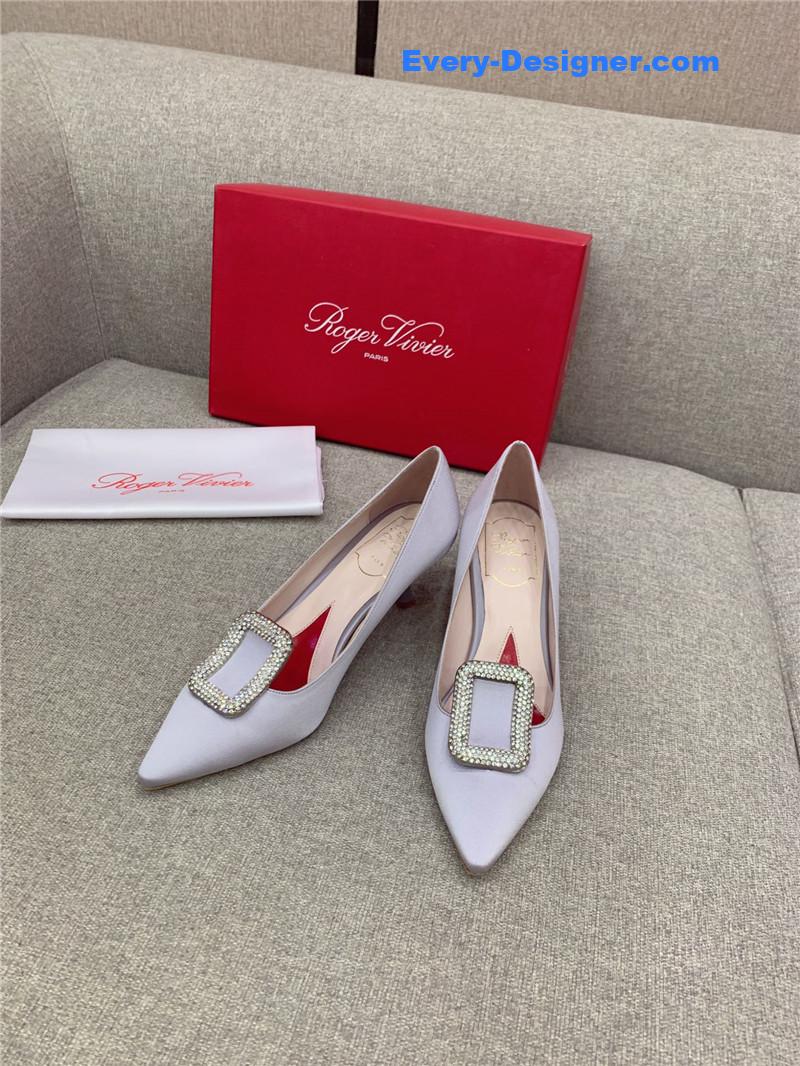 roger vivier classic D1am0nd buckle silk pumps