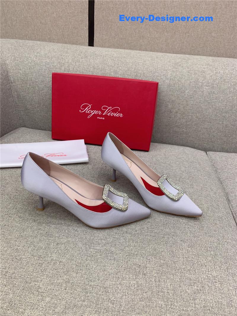 roger vivier classic D1am0nd buckle silk pumps