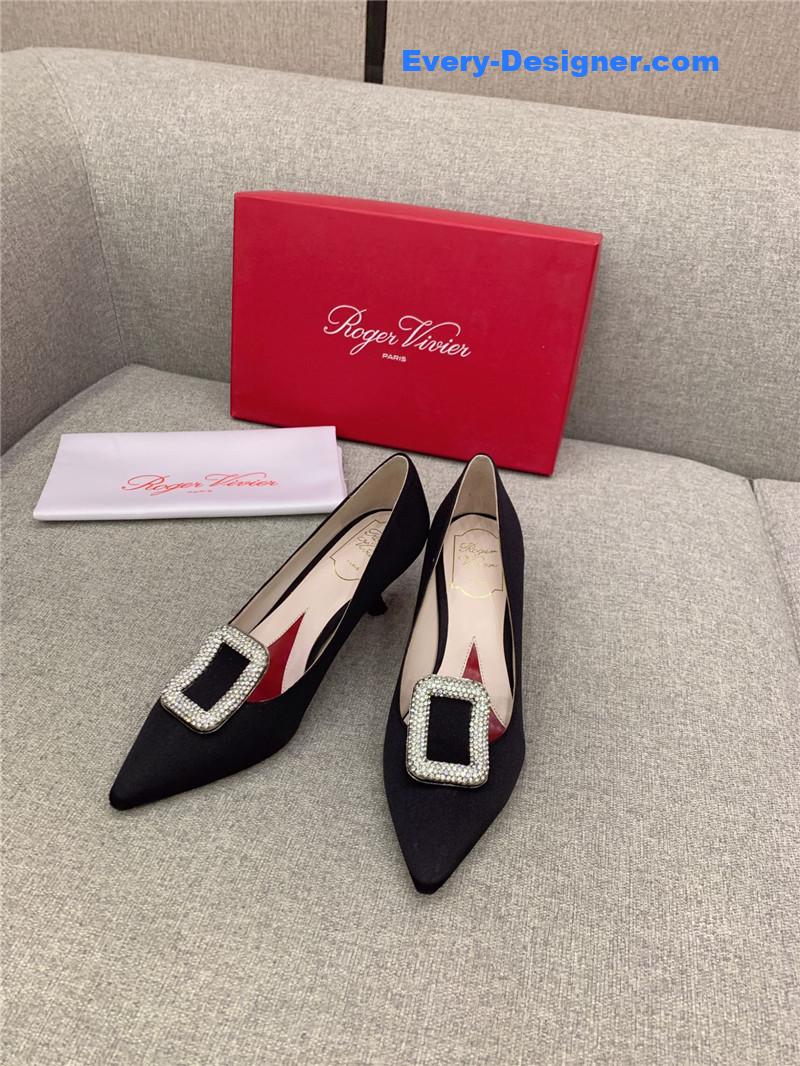 roger vivier classic D1am0nd buckle silk pumps