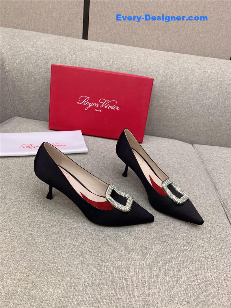 roger vivier classic D1am0nd buckle silk pumps