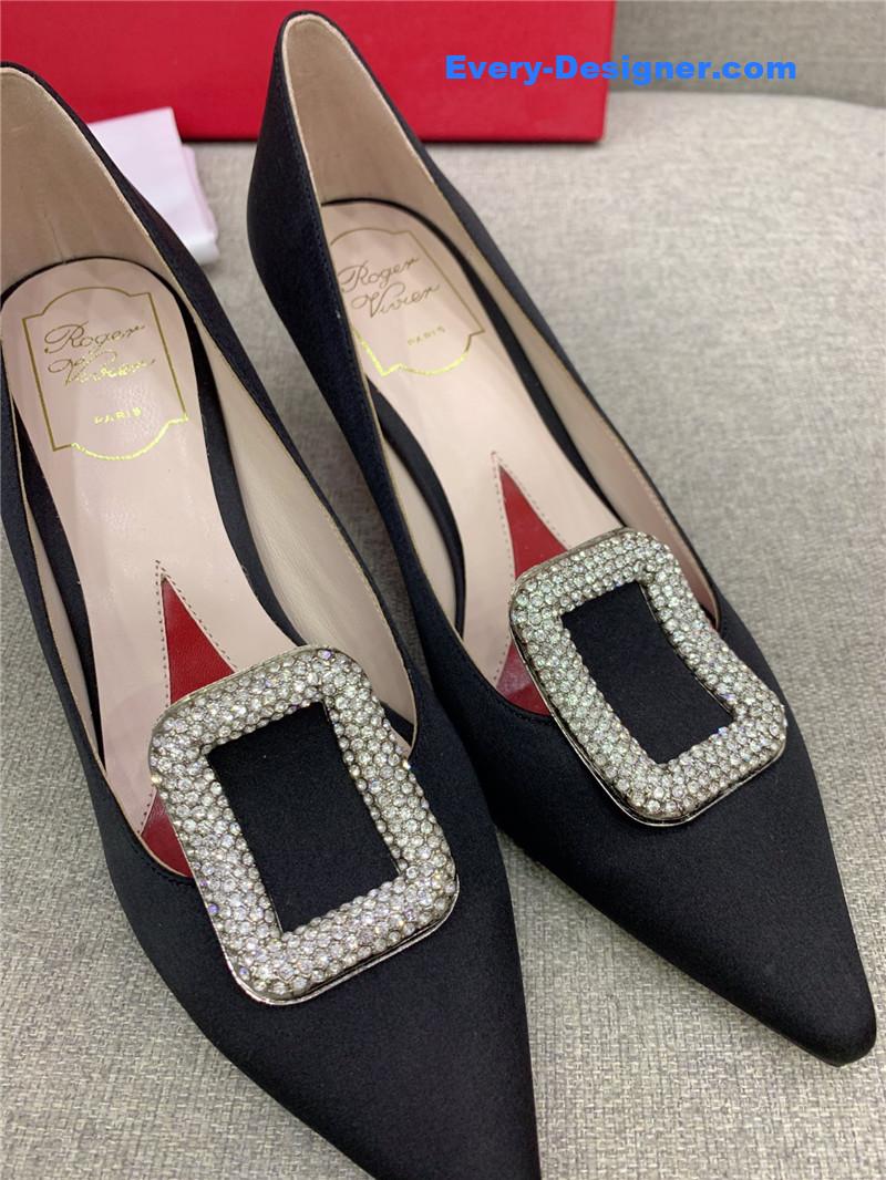 roger vivier classic D1am0nd buckle silk pumps