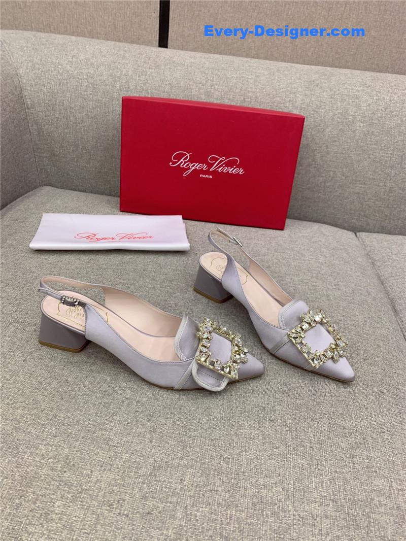 Roger vivier classic diamond buckle silk high heel pumps