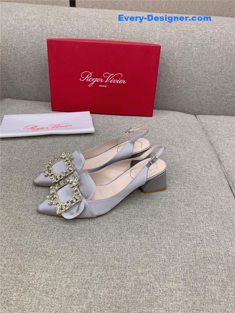 Roger vivier classic diamond buckle silk high heel pumps