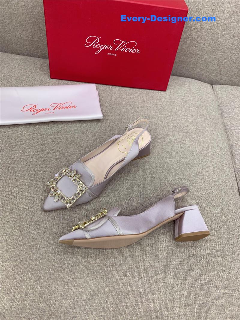 Roger vivier classic diamond buckle silk high heel pumps