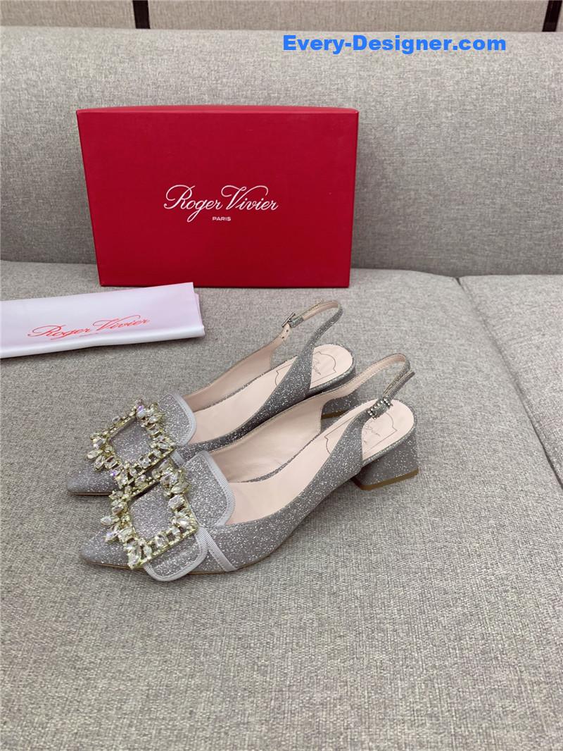 Roger vivier classic diamond buckle silk high heel pumps