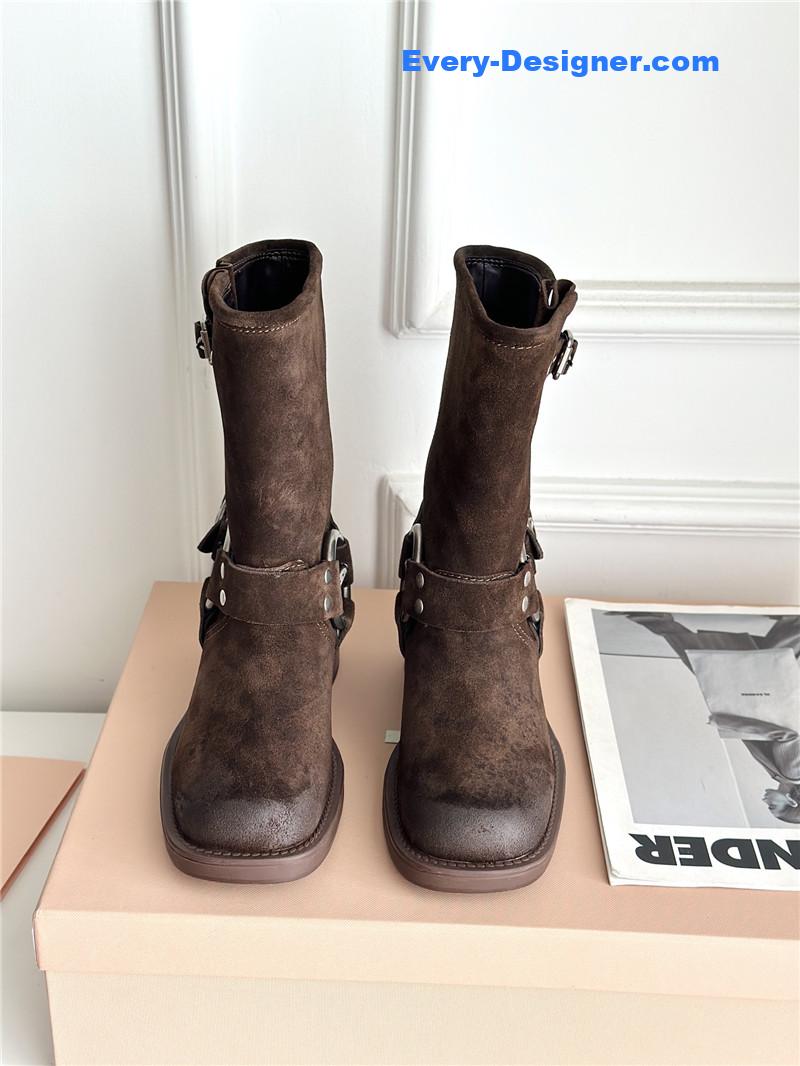 M1um1u autumn and winter brushed suede distressed boots