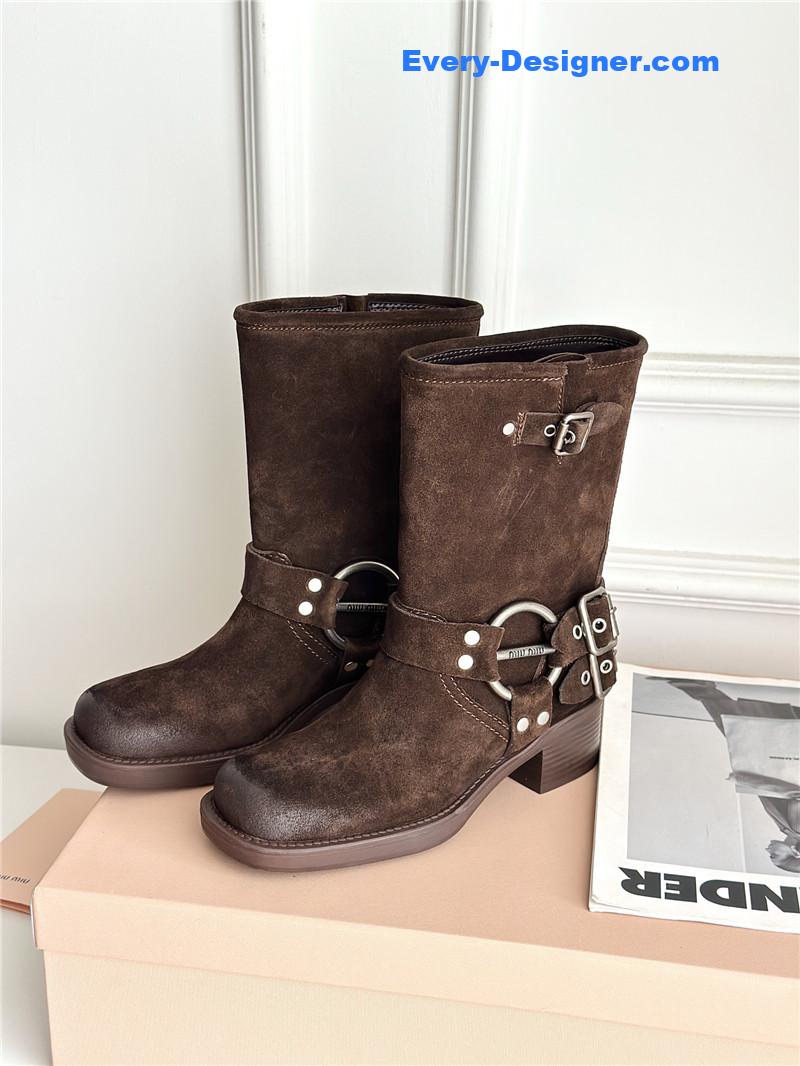 miumiu autumn and winter brushed suede distressed boots