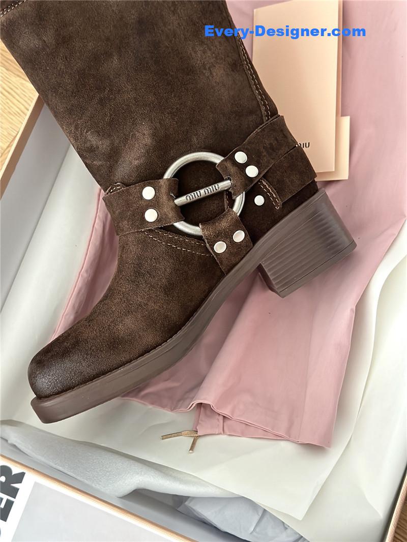 M1um1u autumn and winter brushed suede distressed boots