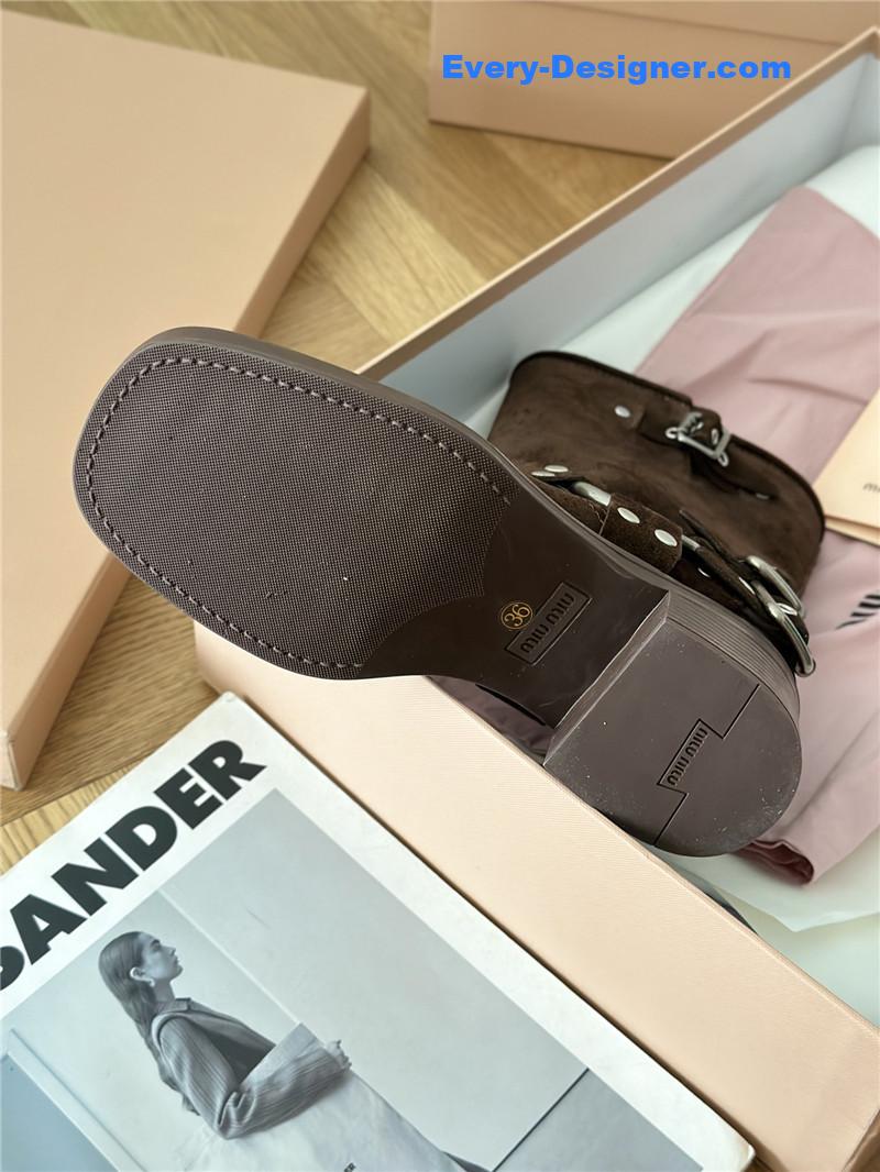 M1um1u autumn and winter brushed suede distressed boots