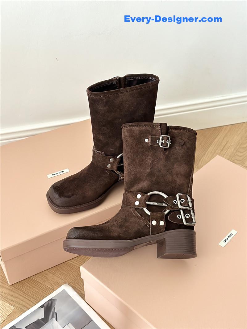M1um1u autumn and winter brushed suede distressed boots