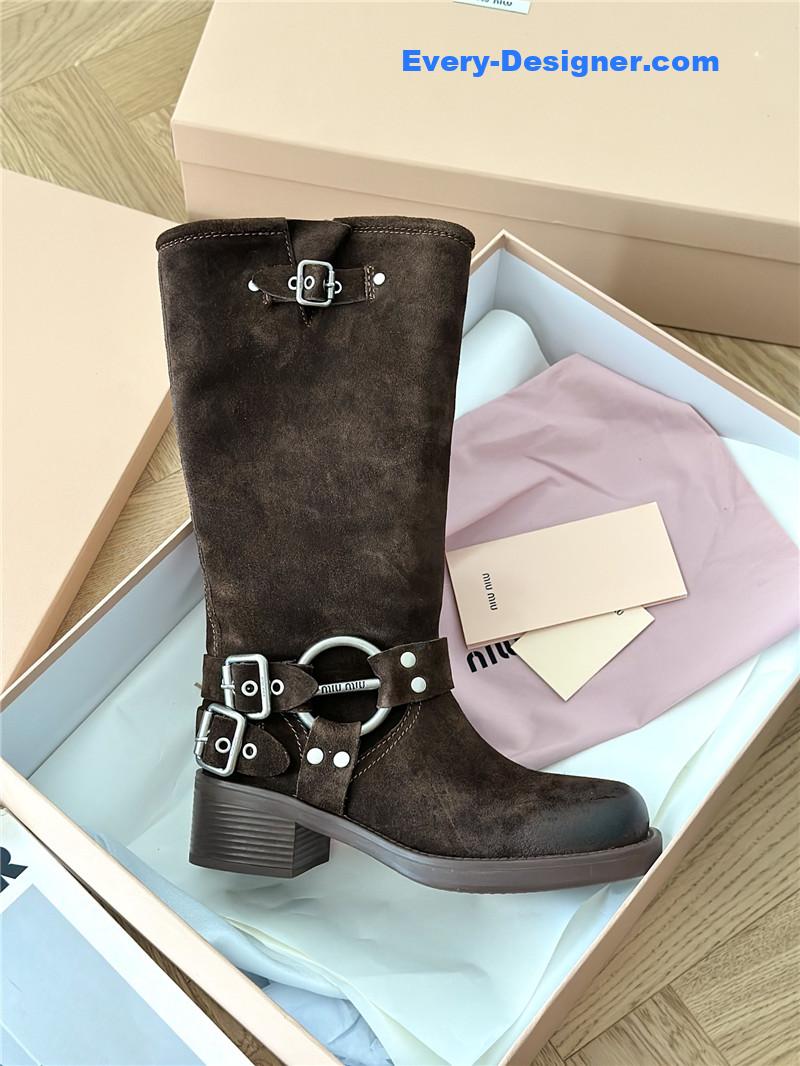 miumiu autumn and winter brushed suede distressed boots