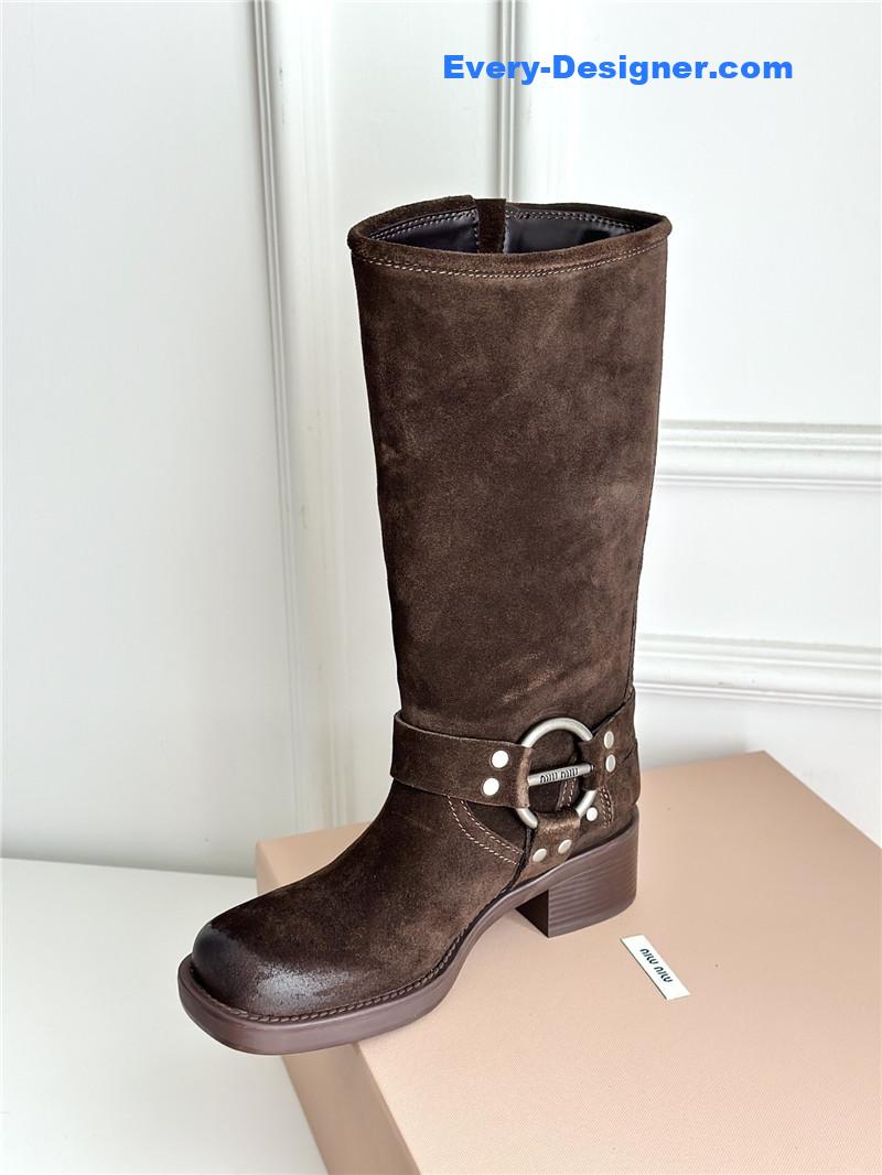 miumiu autumn and winter brushed suede distressed boots