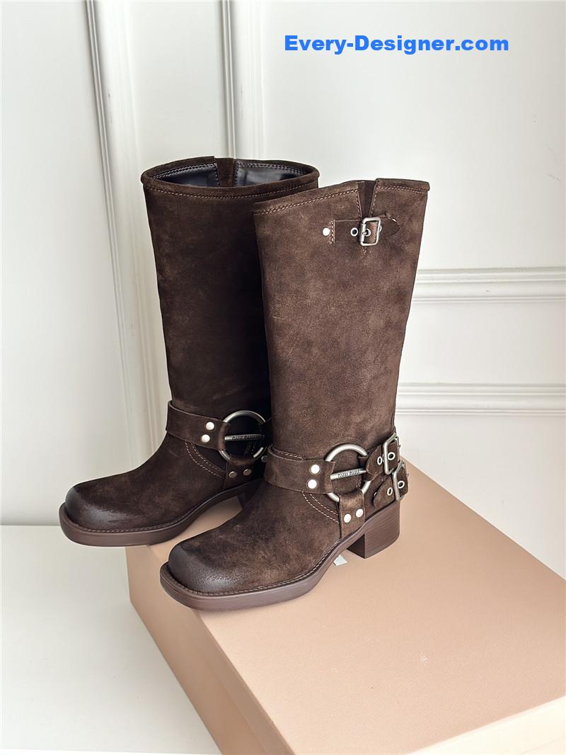 miumiu autumn and winter brushed suede distressed boots