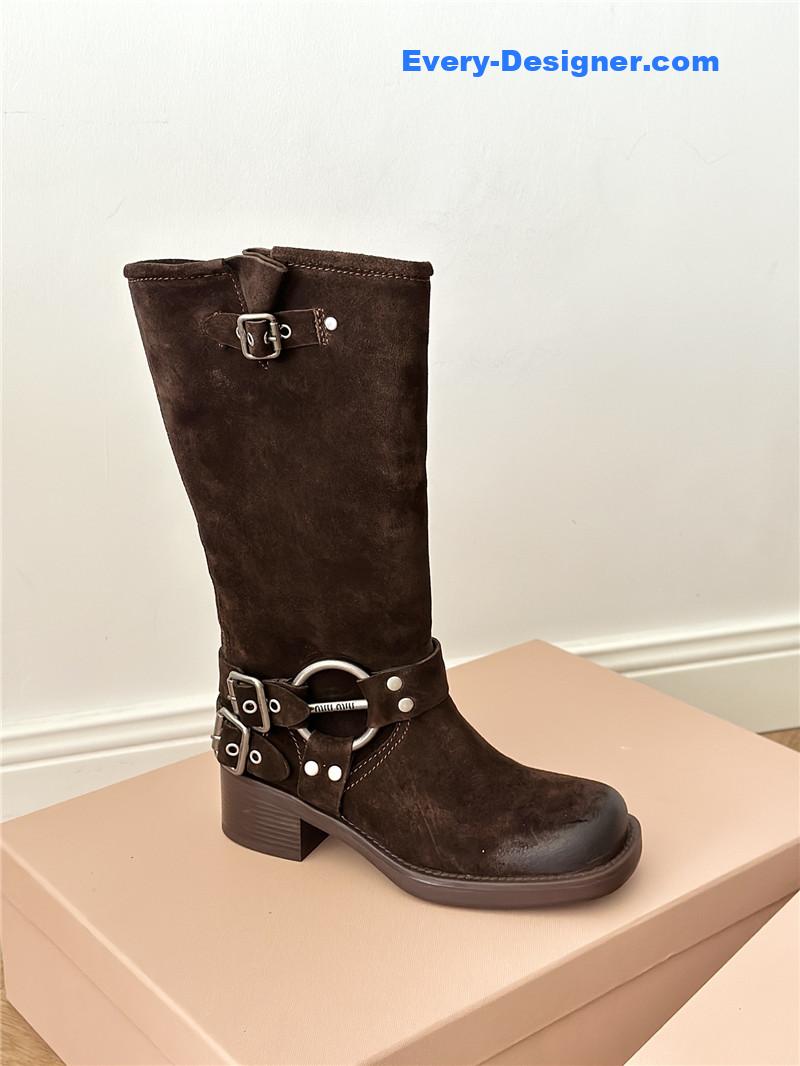 miumiu autumn and winter brushed suede distressed boots