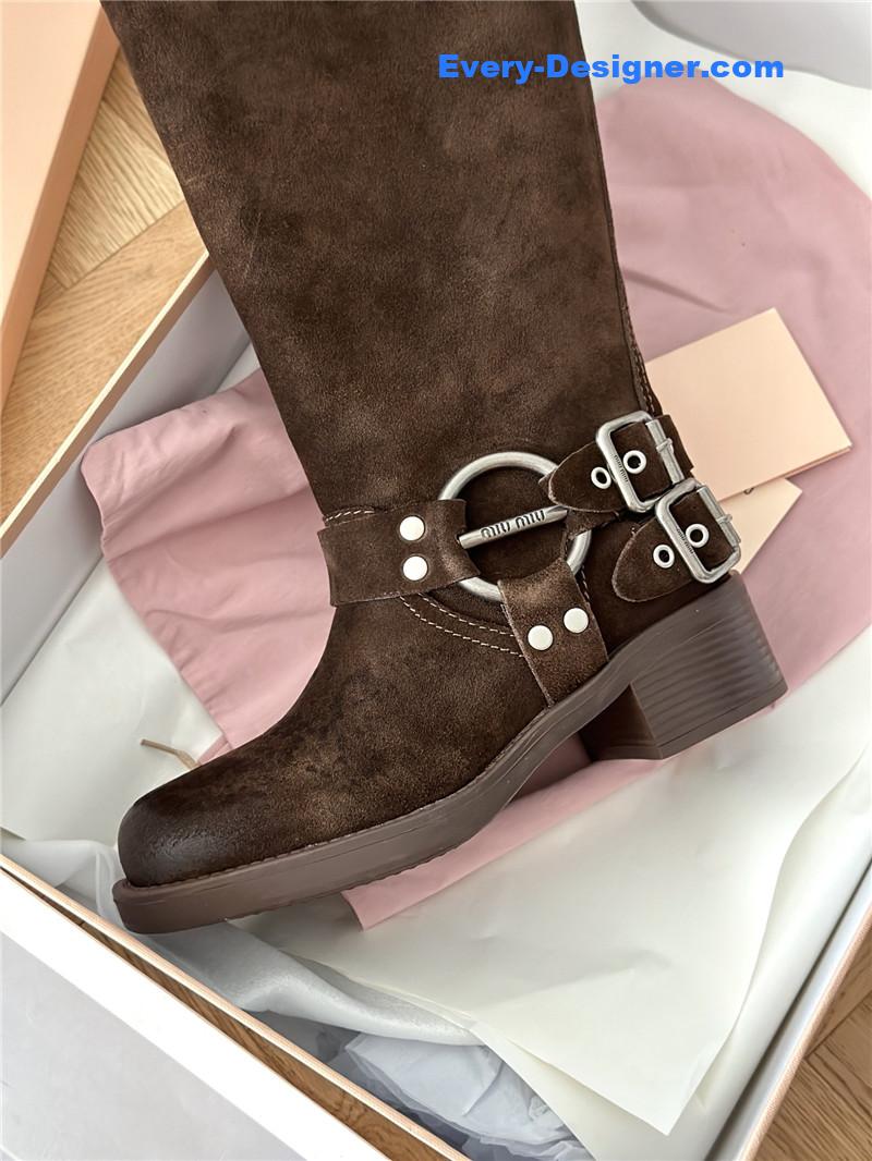 miumiu autumn and winter brushed suede distressed boots