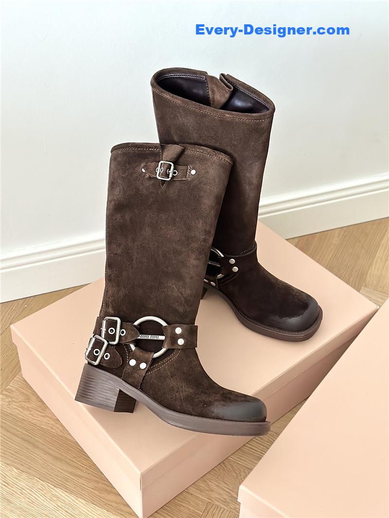 miumiu autumn and winter brushed suede distressed boots