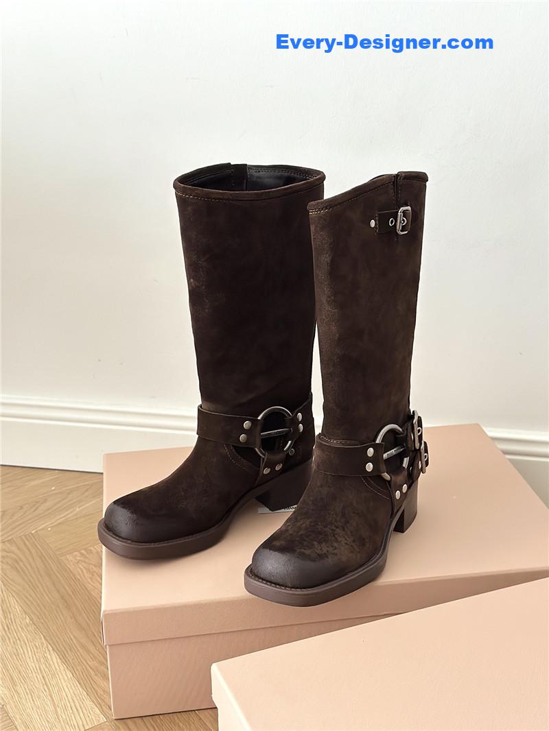 miumiu autumn and winter brushed suede distressed boots