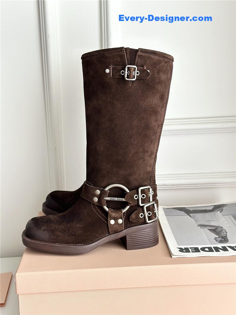 miumiu autumn and winter brushed suede distressed boots