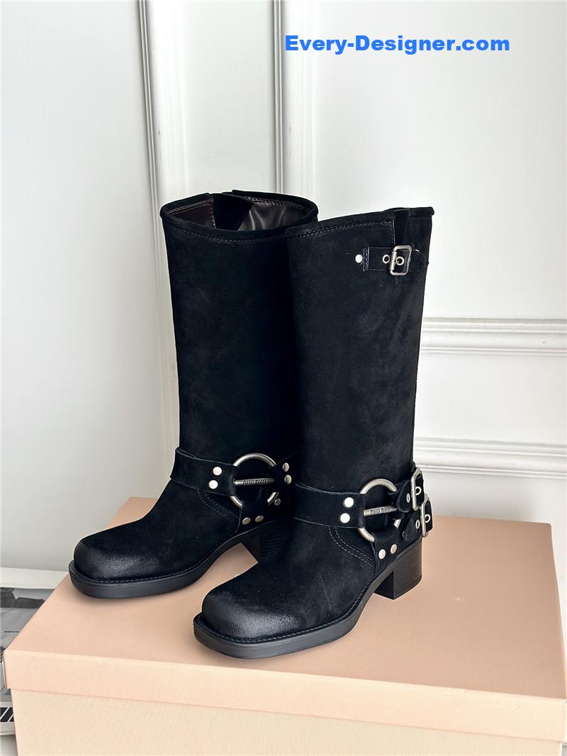 miumiu autumn and winter brushed suede distressed boots