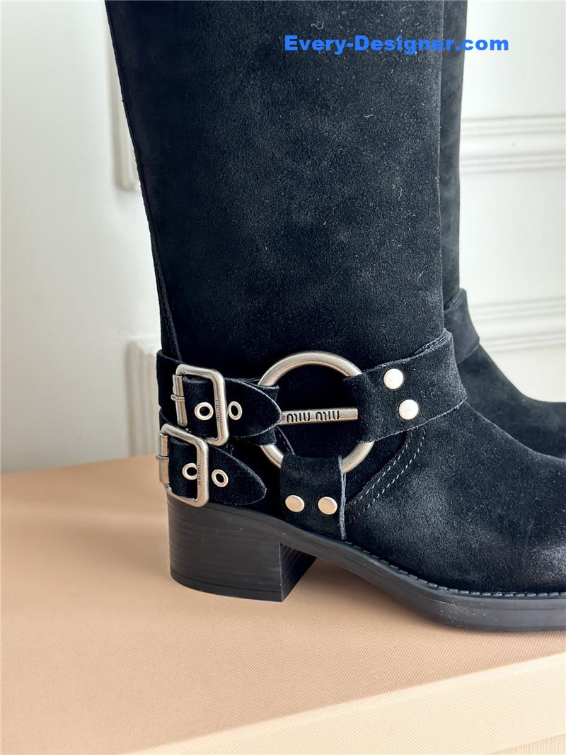 M1um1u autumn and winter brushed suede distressed boots